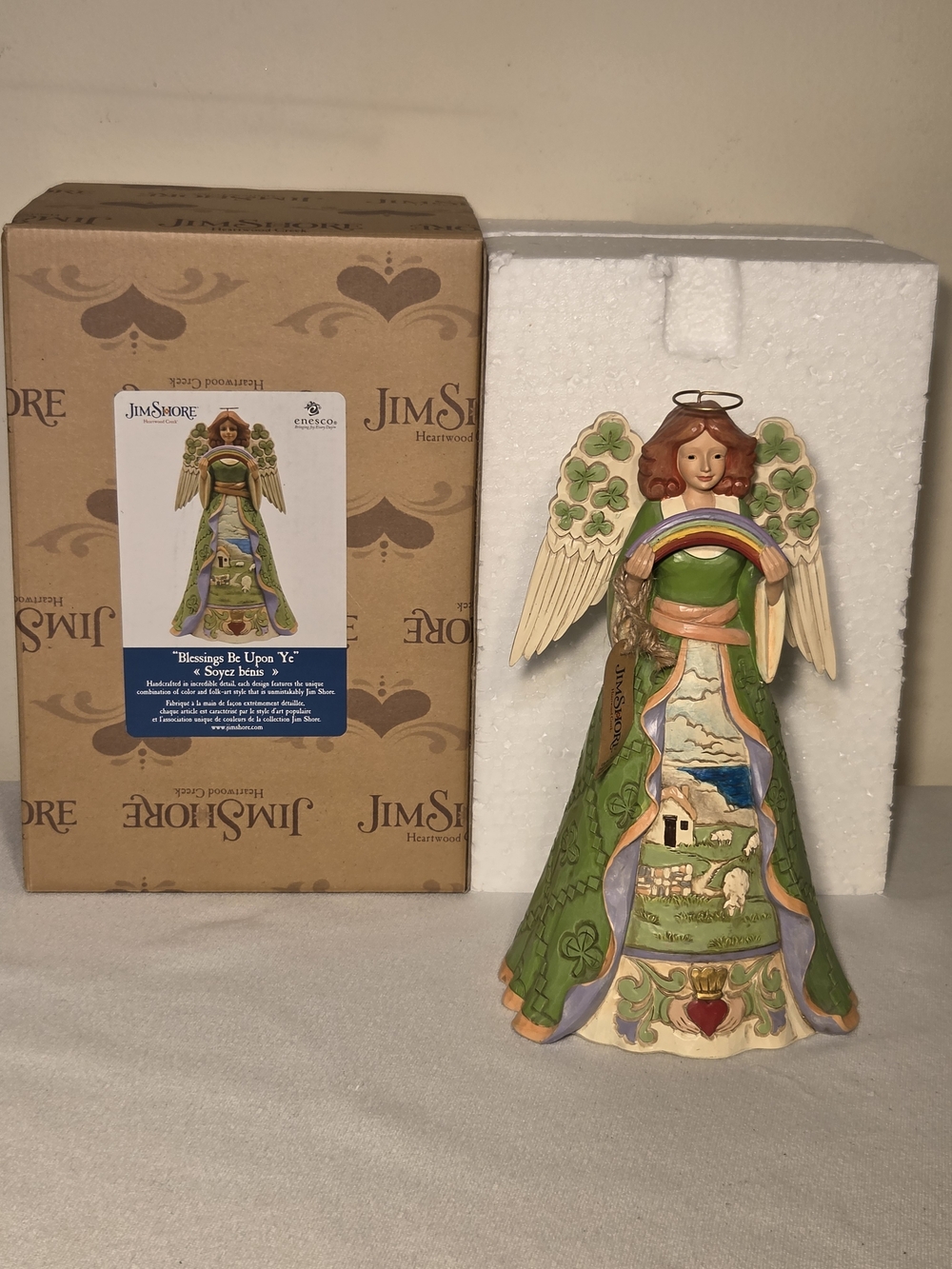 Jim Shore Heartwood Creek Irish Angel Figurine Blessings Be Upon Ye Shamrock Box